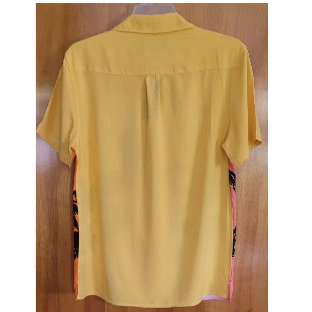 NWT Sz S Tropical Hawaiian Short Sleeve Shirt Yellow Black Pink "Original Use" - Picture 2 of 4